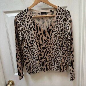 ATM Anthony Thomas Melillo Tan Black cheetah animal v neck Sweater s
